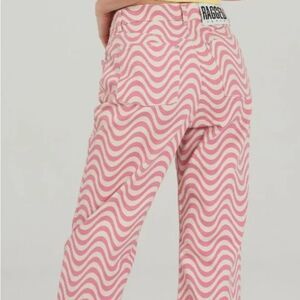 Ragged Pink and White Chevron Wave Dad Boot Cut Pants